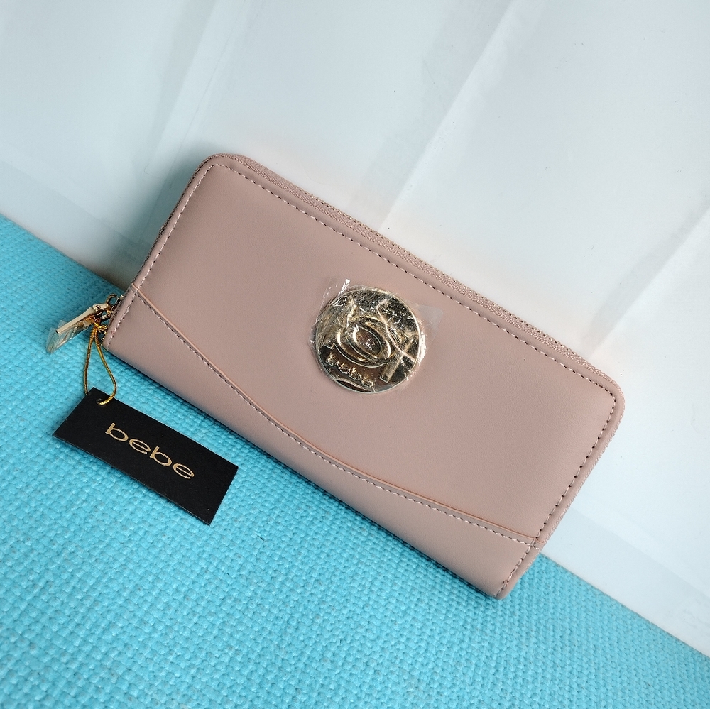 NEW BEBE MELENDY ZIP AROUND WALLET - MAUVE
